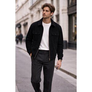 The Idle Man Black Corduroy Jacket Men’s Size M Zip Front